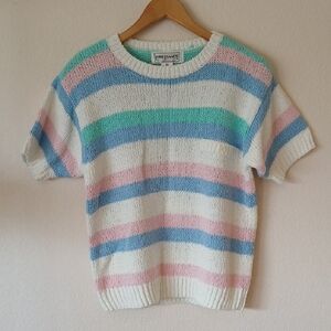 Vintage Lord Isaacs Pastel Striped Spring Sweater Short Sleeve